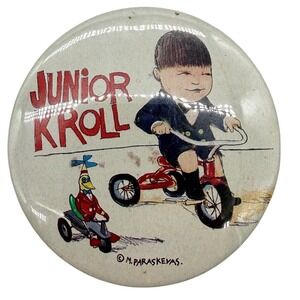 Junior‎ Kroll Pinback Button M Paraskevas Vintage Collectible Character Art